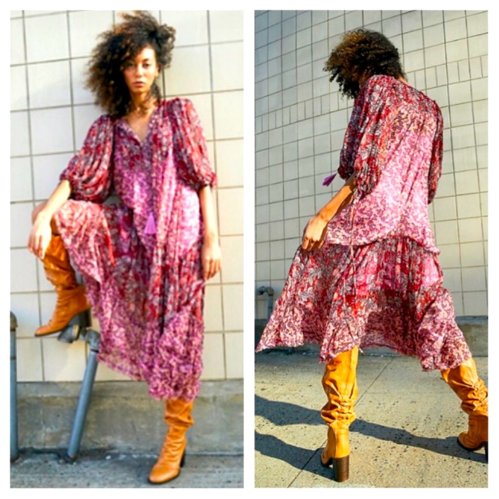 NWT Free People Estelle Chiffon Maxi Dress Pop Combo Small